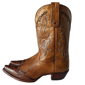 Tony Lama VF 6003 Tan Tooled Leather Toe Cowboy Western Boot Size 9